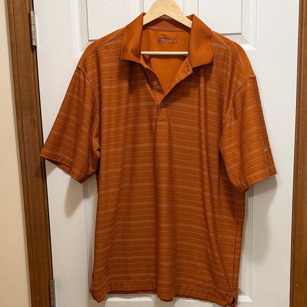 Nike Men's Burnt Orange Striped Polo Shirt
